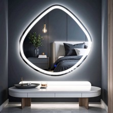 Arelu Beyaz Led'li Lazer Kumlamalı Lavabo & Banyo Aynası (Dokunmatik Sensörlü)