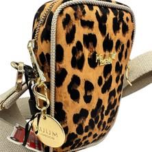 Kuum London Çarpraz Omuz Askılı Leopar Desenli Premium Kadın Çantası 19X12X8