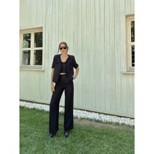 Alinn Butikk Siyah Askılı Büstiyer Ceket ve Pantolon Takım