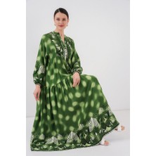 Arben Boutique 2423 Otantik Desenli Tesettür Elbise - Yeşil 6