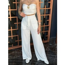 Arben Boutique Kadın Yüksek Bel Geniş Paça Detaylı Cepli Ithal Krep Pantolon