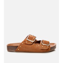 Hotiç Kadın Süet Deri Taba Taşlı Terlik