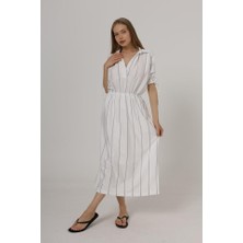 Arben Boutique Beli Lastikli Elbise - Beyaz