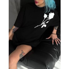 Arben Boutique Unisex Bisiklet Yaka Baskılı Oversize T-Shirt - Siyah