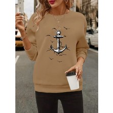 Arben Boutique Kadın Uzun Kollu Bisiklet Yaka Desenli Viskon Iki Iplik Bluz