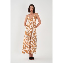 Alexandergardı Desenli Halter Yaka Maxi Elbise