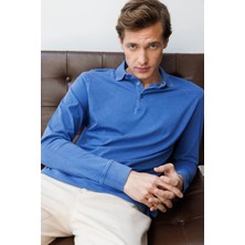 Erkek Polo Yaka Uzun Kollu Sweatshirt Saks