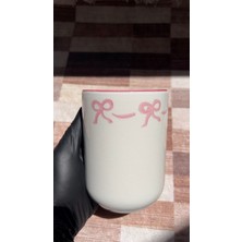 Pembe Fiyonk El Yapımı Seramik Kaşıklık Kalemlik Makyaj Diş Fırçalık Dekor Saksı 13 cm