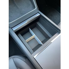 Tesla Yeni Model Y (Juniper) Bölmeli Orta Konsol Düzenleyici Araç Içi Organizer Siyah Süet Zeminli