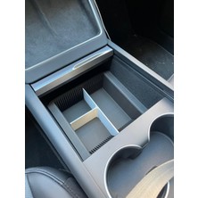 Tesla Yeni Model Y (Juniper) Bölmeli Orta Konsol Düzenleyici Araç Içi Organizer Siyah Süet Zeminli