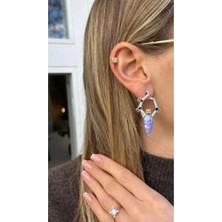 Çelik Zirkon Taşlı Lila Küpe