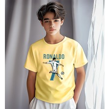 Çocuk Spor Tişört - Ronaldo 7 Futbolcu Baskılı Sarı Fan T-Shirt -  Pamuk Yumuşak Kumaş Unisex Erkek Kız Yazlık Tişört