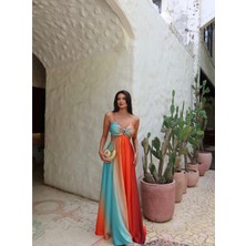 Esra Helvacı Eh Collection Abiye Sırt Dekolteli Kloş Elbise Maxi Renkli Stil ile Şık Tasarım