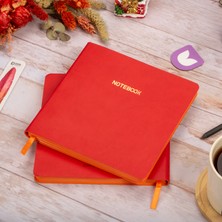 16,5X16,5 cm Kırmızı Yumuşak Deri Kapak Noktalı Tarihsiz Dikişli Defter