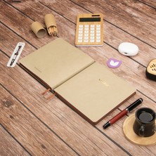 16,5X16,5 cm Krem Yumuşak Deri Kapak Noktalı Tarihsiz Dikişli Defter