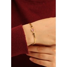 ÇGK KUYUMCULUK Pembe Opal Model Taşlı Balıksırtı Altın Bileklik CGKBLK0314
