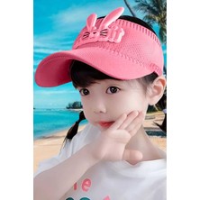 Uniquetrenders Kız Çocuk Tavşan Kulaklı Arkadan Lastikli Yazlık Vizör Şapka 2 - 8 Yaş