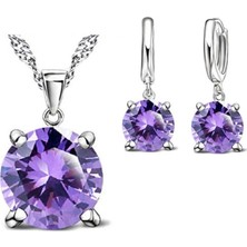 Takıtolia Delight - 925 Ayar Gümüş Kristal Taşlı Kolye Küpe Gelin Düğün Hediye Moda Gümüş Takı Seti