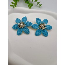 Taşlı Hasır Küpe (Mavi)
