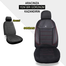 Her Araca Uyumlu Oto Koltuk Kılıfı Seti - Yıldız Serisi Siyah/kırmızı