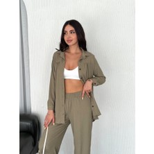 Arben Boutique Yakalı Düğmeli Uzun Kollu Gömlek Pantolon Ikili Takım - Bej