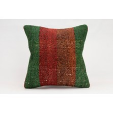 El Yapımı Kilimden Yapılmış Vintage Kırlent Kılıfı, Yün, 40X40 cm