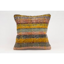 El Yapımı Kilimden Yapılmış Vintage Kırlent Kılıfı, Yün, 40X40 cm