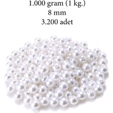 Royaleks 1.000 Gram (1 Kg.) 8mm Beyaz Renk Plastik İnci Boncuk Çanta ve Takı Yapım Boncuğu (~3.200 Adet)