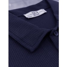 Süvari Bol Kesim Waffle Desenli Yumuşak Dokulu Çift Kat Yakalı Polo Yaka T-Shirt