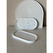 El Yapımı Terrazzo Desenli Çok Amaçlı Sunum Tabağı / Takı & Mum Tabağı