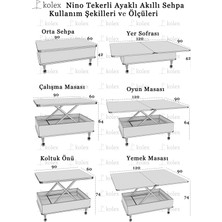 kolexonline Nino Akıllı Sehpa Tekerli Ayaklı Yemek Masası Çalışma Masası Alaska Antrasit Renk