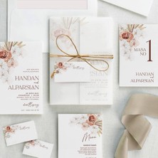 Roza Şeffaf Zarflı Düğün Davetiyesi