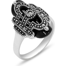 Midyat Nurtaş Gümüş Oniks Taşlı Artuklu Model 925 Ayar Gümüş Markazit Kadın Yüzük 201024211