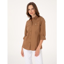 Pierre Cardin Kadın Camel Slim Fit Uzun Kollu Gömlek 50313589-VR015