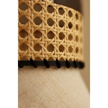 Ocean Point Doğal Bambu Detaylı Bohem Sarkıt Avize, Keten Kumaşlı Dekoratif Tavan Aydınlatma, 50X30 cm