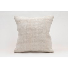 El Yapımı Kilimden Yapılmış Vintage Kırlent Kılıfı, Yün, 40X40 Cm, Kendir, Beyaz