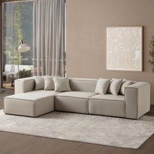 Edsy Home Mira Relax 4 Modül Köşe Koltuk ( Krem ) Babyface Kadife Kumaş