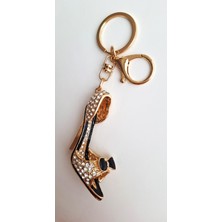 Lüks Hediyelik Zirkon Taşlı Fiyonklu Topuklu Ayakkabı Anahtarlık - Çanta Süsü 13,5 cm