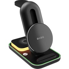 S-Link SW-CWF117 Siyah Ayarlanabilir Standlı 15W 3 'in 1 Magsafe Kablosuz Şarj Cihazı 