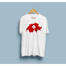 Oversize Switzerland / Isviçre Bayrağı ve Haritası Tasarım Unisex T-Shirt