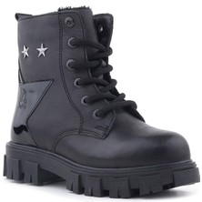 Rakerplus Siyah Bağcıklı Fermuarlı Metal Detaylı Kız Çocuk Bot