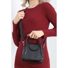 Modern Tasarım Siyah Minimal Kapaklı Kadın Tek Gözlü Mini El & Omuz Çantası