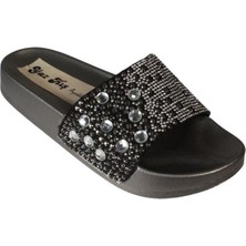 Yazkış Kadın Siyah Gri Üzeri Taşlı Simli Terlik