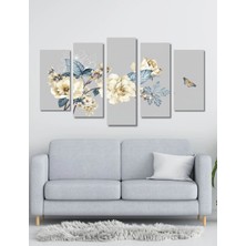 5 Parça Ahşap Mavi Çiçek Kelebek Duvar Dekoru Salon Oturma Yatak Odası Ofis Için 110X60CM Tablo Seti