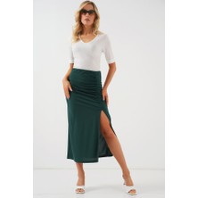 Arben Boutique 8033 Sandy Yırtmaçlı Etek - Zümrüt Yeşili