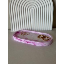 El Yapımı Pembe Mermer Desenli Oval Takı & Sunum Tabağı