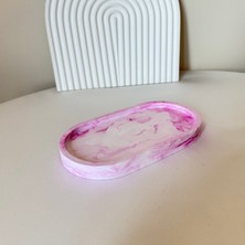 El Yapımı Pembe Mermer Desenli Oval Takı & Sunum Tabağı