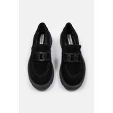 Nilufarr Kadın Siyah Loafer Ayakkabı Hakiki Süet Düz Taban Dana Derisi ile Şık ve Rahat