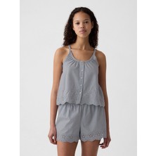 Gap Kadın Gri Fisto Işlemeli Poplin Pijama Üstü