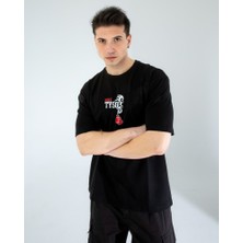 Oversıze Unisex Baskılı T-Shırt Tyson Black